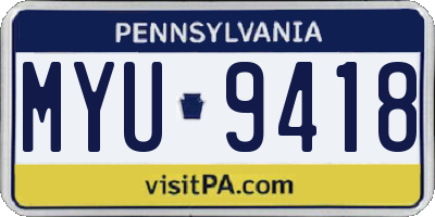 PA license plate MYU9418