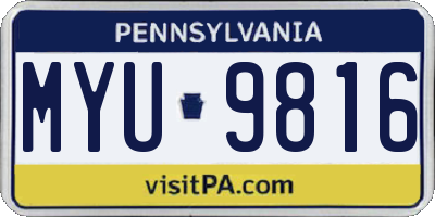 PA license plate MYU9816