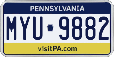 PA license plate MYU9882