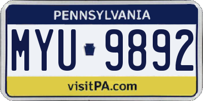 PA license plate MYU9892