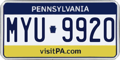 PA license plate MYU9920