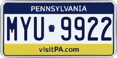 PA license plate MYU9922