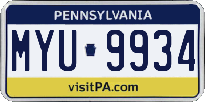 PA license plate MYU9934