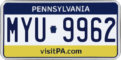 PA license plate MYU9962