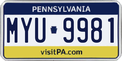 PA license plate MYU9981