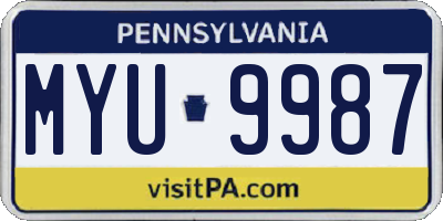 PA license plate MYU9987