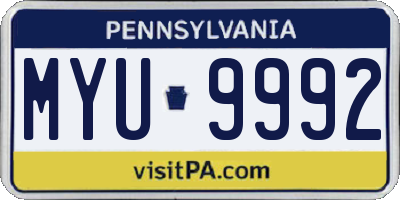 PA license plate MYU9992