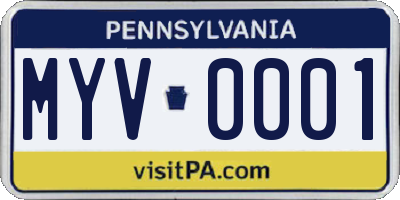 PA license plate MYV0001