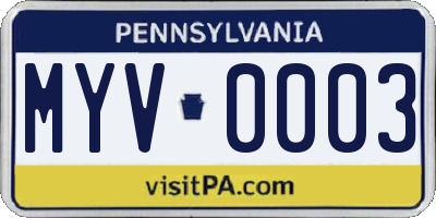 PA license plate MYV0003