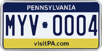 PA license plate MYV0004
