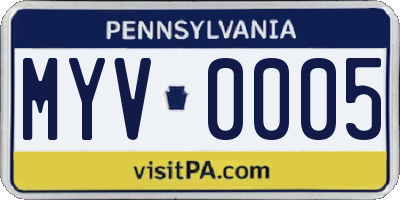 PA license plate MYV0005