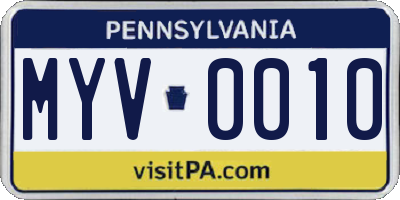 PA license plate MYV0010