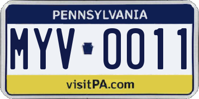 PA license plate MYV0011