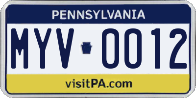 PA license plate MYV0012