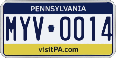 PA license plate MYV0014
