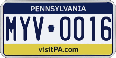 PA license plate MYV0016