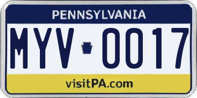 PA license plate MYV0017