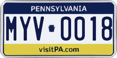 PA license plate MYV0018