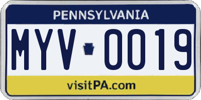PA license plate MYV0019