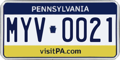 PA license plate MYV0021