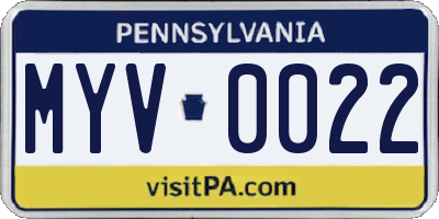 PA license plate MYV0022
