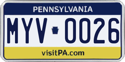 PA license plate MYV0026