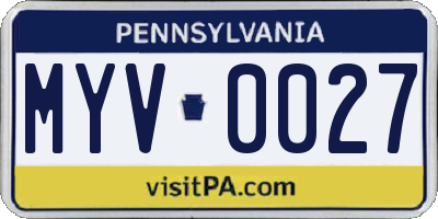 PA license plate MYV0027