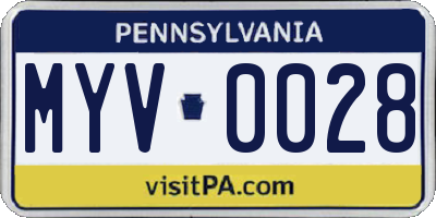 PA license plate MYV0028