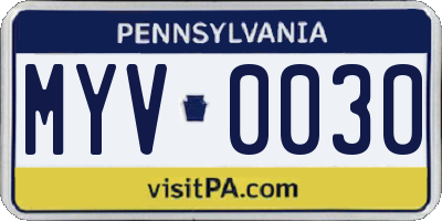 PA license plate MYV0030