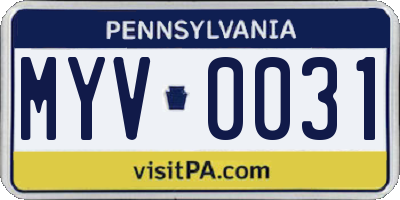 PA license plate MYV0031