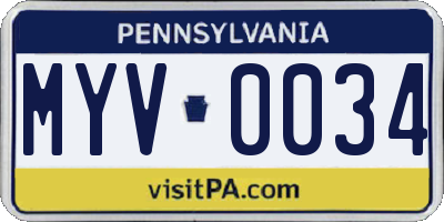 PA license plate MYV0034