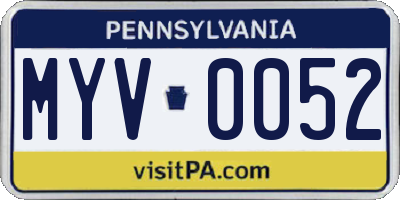 PA license plate MYV0052