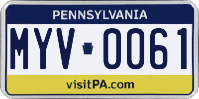 PA license plate MYV0061