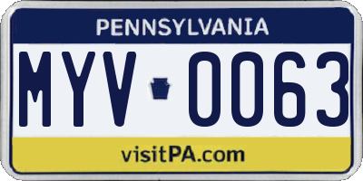 PA license plate MYV0063