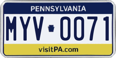 PA license plate MYV0071