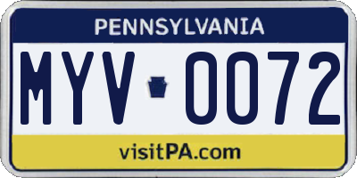 PA license plate MYV0072