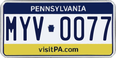 PA license plate MYV0077