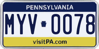 PA license plate MYV0078