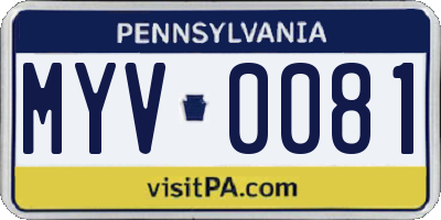 PA license plate MYV0081