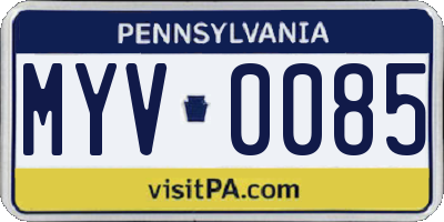 PA license plate MYV0085