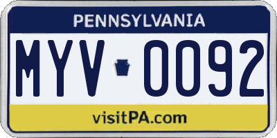 PA license plate MYV0092