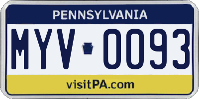 PA license plate MYV0093