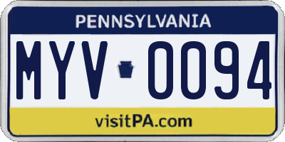 PA license plate MYV0094