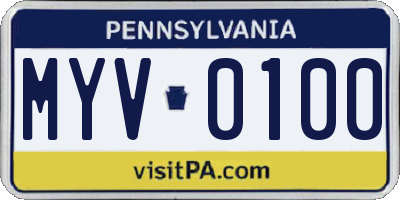 PA license plate MYV0100