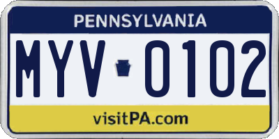 PA license plate MYV0102