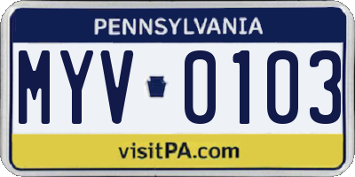 PA license plate MYV0103