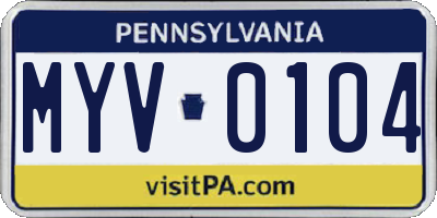 PA license plate MYV0104