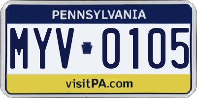 PA license plate MYV0105