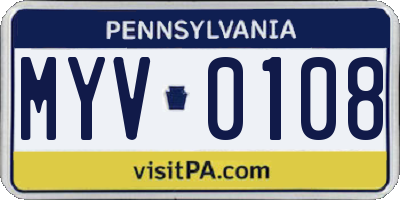 PA license plate MYV0108