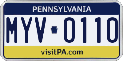 PA license plate MYV0110